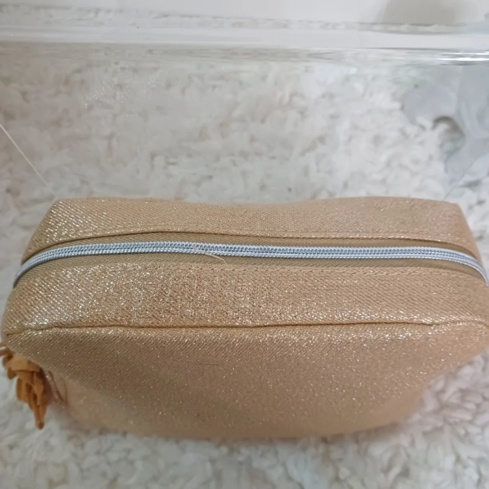 LANCOME Paris Cosmetic/ Makeup Bag, Metallic Gold Color